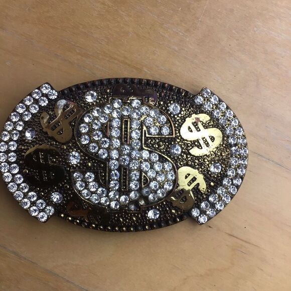 Vintage Buckle Belt money talk sign $ Crystal Gold silver bling bling Incrusted - Picture 4 of 12